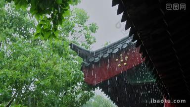 屋檐雨滴中式建筑<strong>雨天</strong>雨水雨景